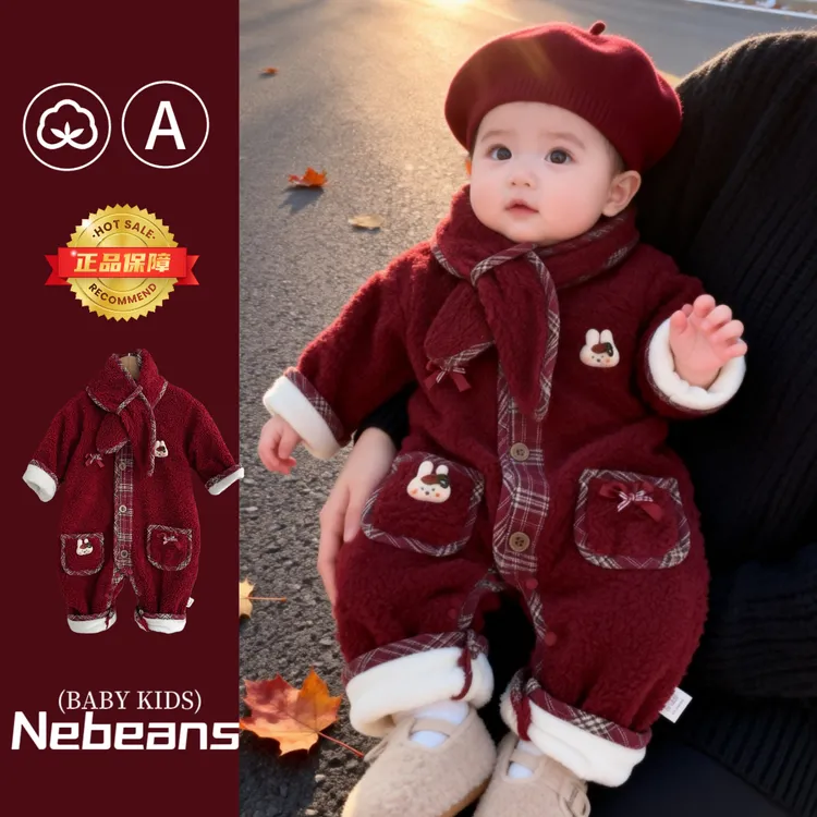 【加厚连体衣+围巾】冬款加厚加绒连体衣喜庆婴儿抓周外出拜年服