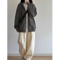 美式复古灰色连帽卫衣男女oversize秋冬宽松韩系慵懒风上衣外套
