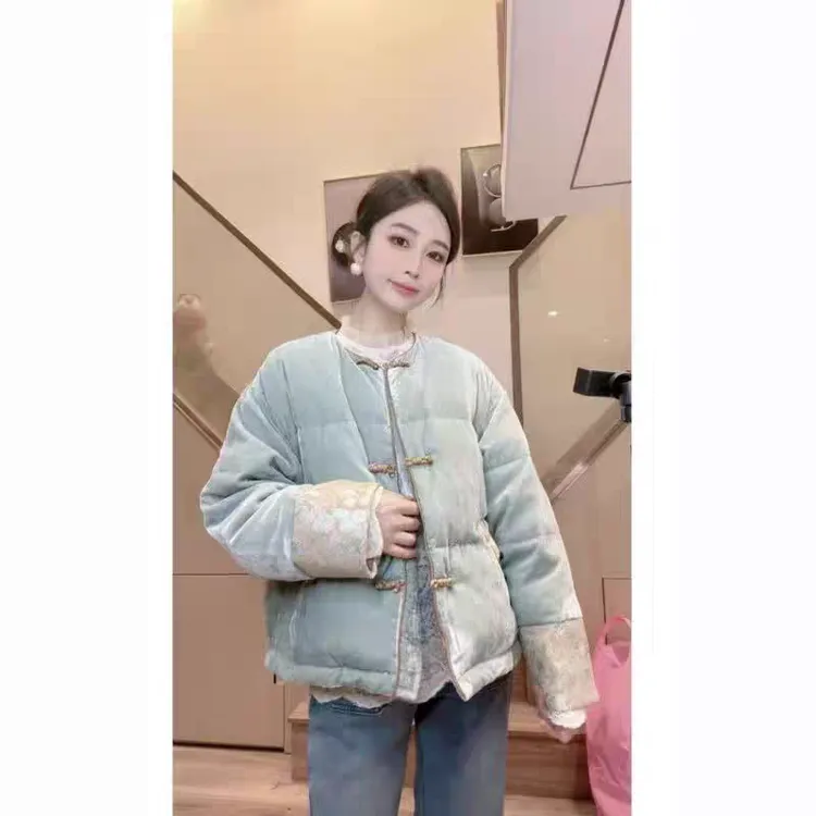 新中式拼接盘扣外套女复古新款棉衣春季国风今年流行漂亮的棉袄潮