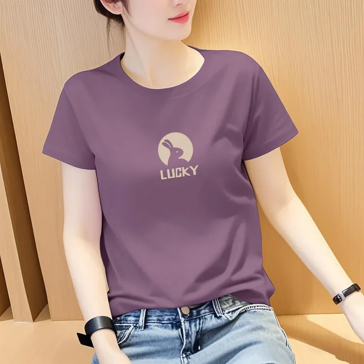 女士宽松大码圆领2025新款夏季短袖t恤印花时尚休闲百搭显瘦上衣
