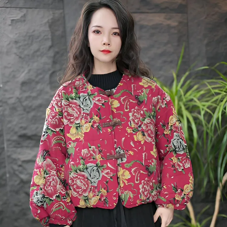 JJ【灯篓袖棉衣】常规印花宽松型长袖棉衣宽松网红文艺拼接棉服