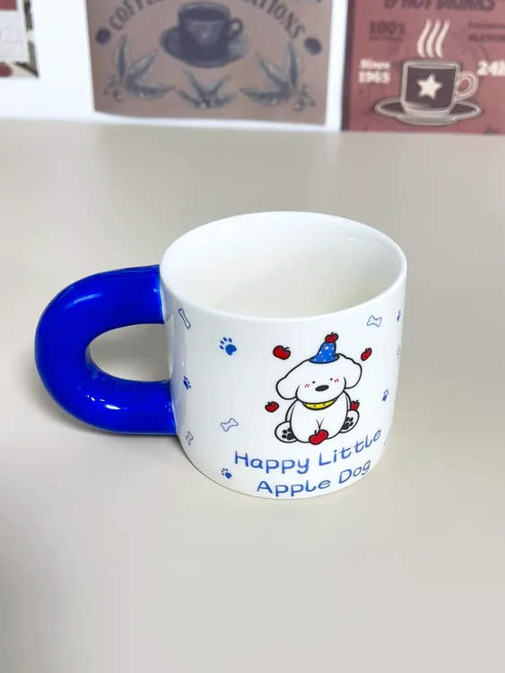 可爱手工情侣创意马克杯高级钴蓝色釉下彩绘早餐杯彩色家用