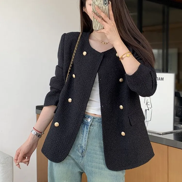 【现货+运费险】宽松韩版双排扣小香风外套秋季西装百搭上衣ZF8022