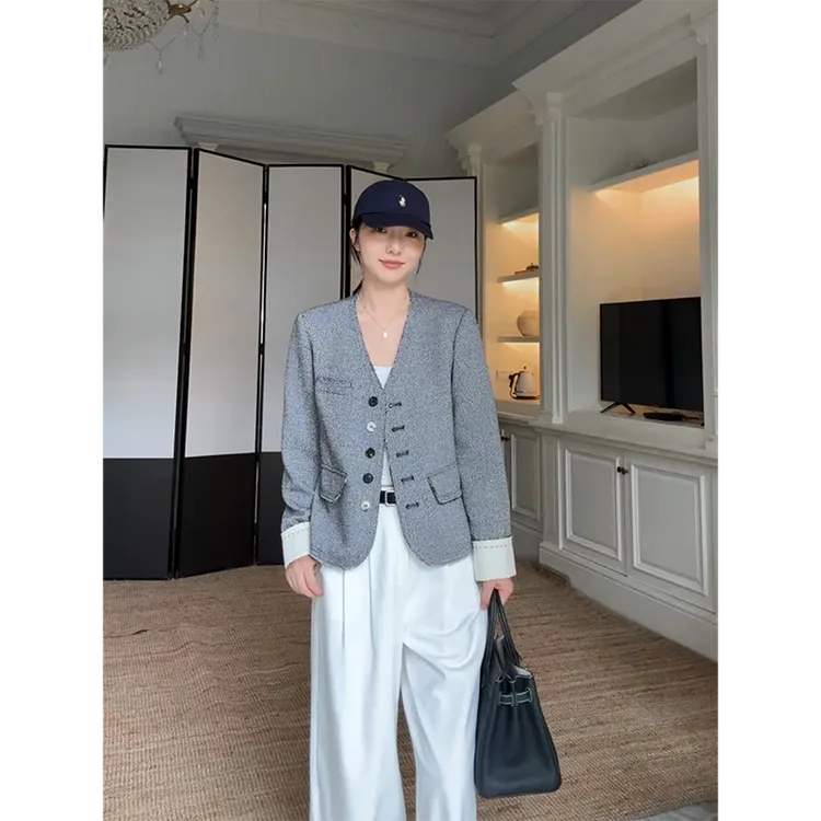 郭九九呢 气质设计感简约拼接西装外套简约百搭阔腿裤 G925Z15951
