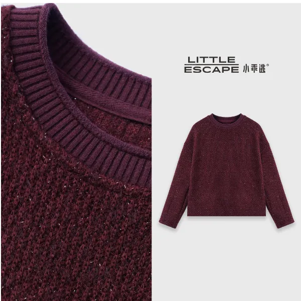 小乖逃双色！黑色酒红色卫衣净色圆领纯色闪闪秋冬保暖百搭M9755