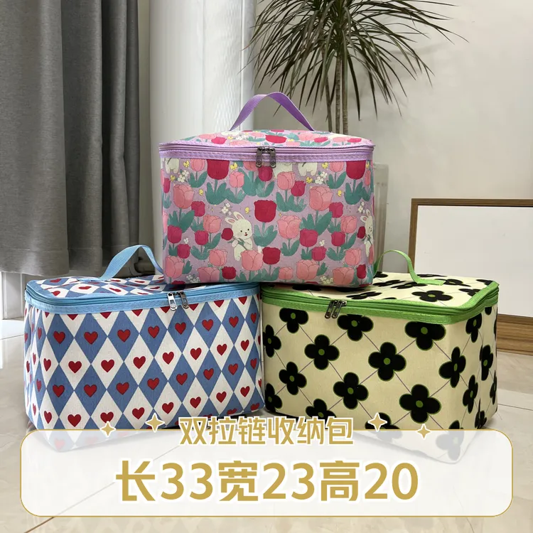 25 升拉链开口内衣化妆收纳包布艺防潮水洗25升双拉链樱桃蓝桃心