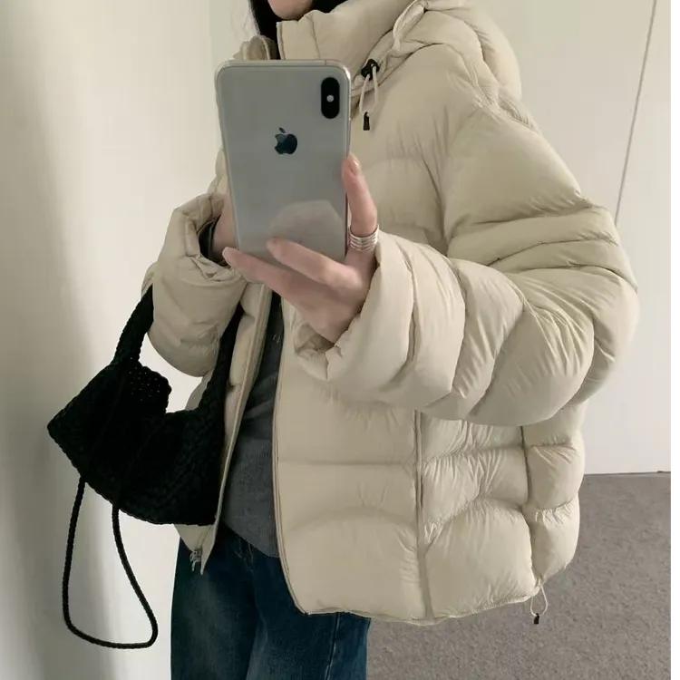 [90白鸭绒]连帽可拆卸加厚波波泡芙弯刀袖羽绒服