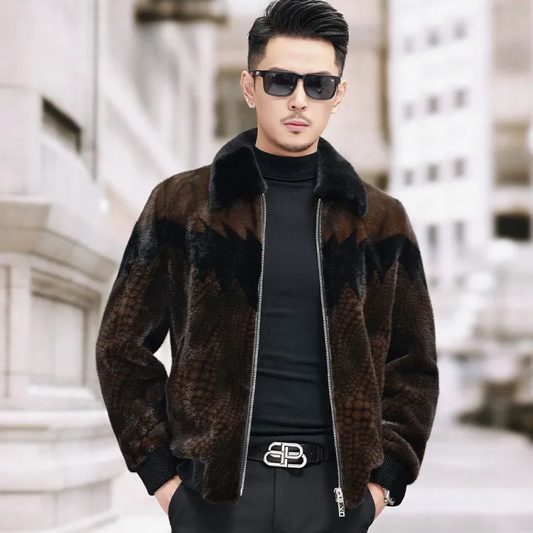 GUNEBOLURWA男士翻领夹克冬季加厚短款时尚潮流高级感拼色外套