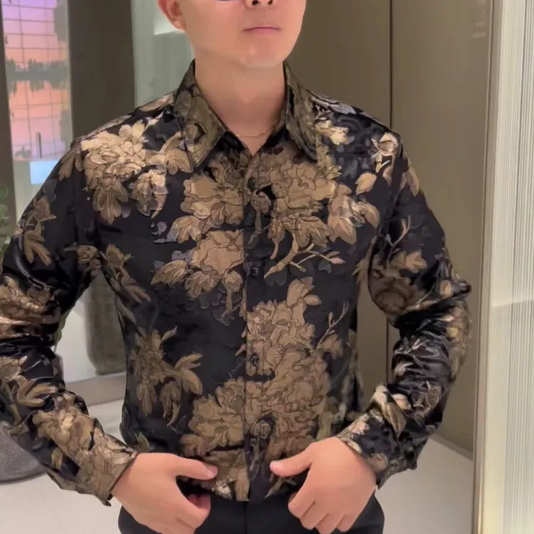 262908 176男士新款时尚潮流休闲衬衫