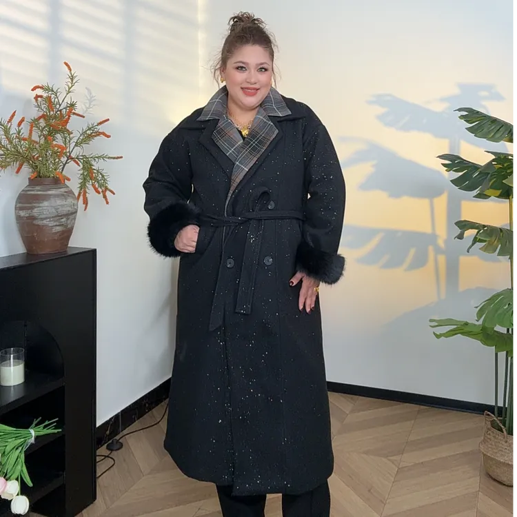 AHLIMA大码女装2025推荐款保暖长款毛呢外套韩版时尚冬季加厚秋冬