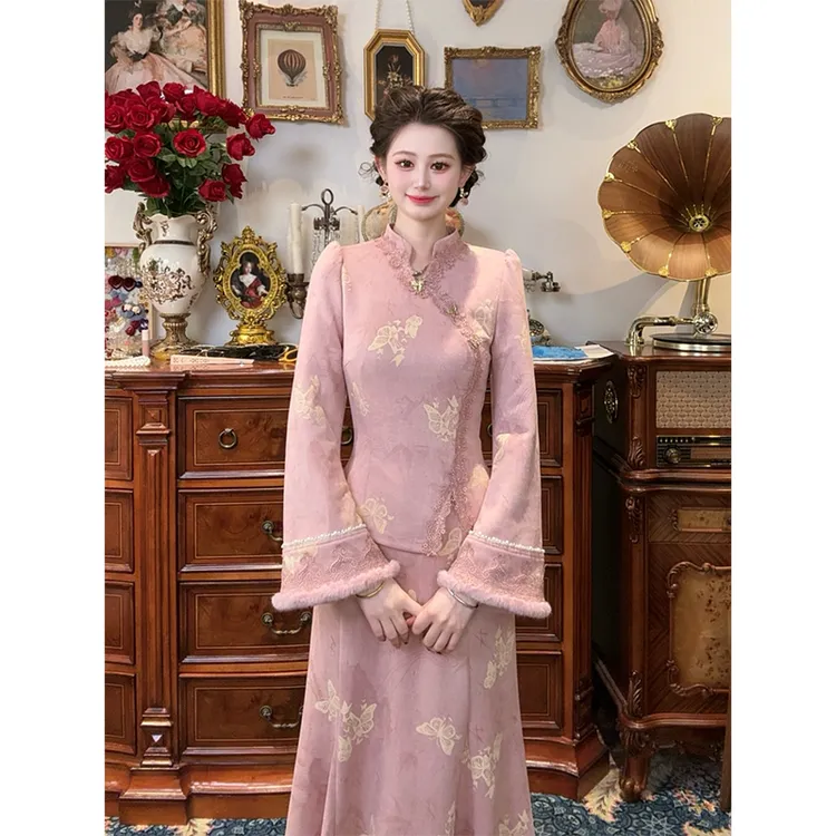 一生罗曼【小粉蝶】秋冬新中式国风上衣女休闲气质温婉衬衫Y5642