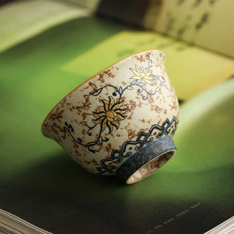 青花火石红陶瓷泡茶茶杯家用主人杯单个高档中式古风品茗茶具杯子