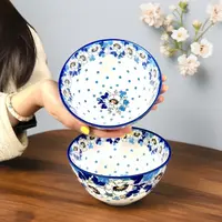 1高温瓷釉下彩靛蓝花园6英寸面碗家用创意手绘耐热粥碗