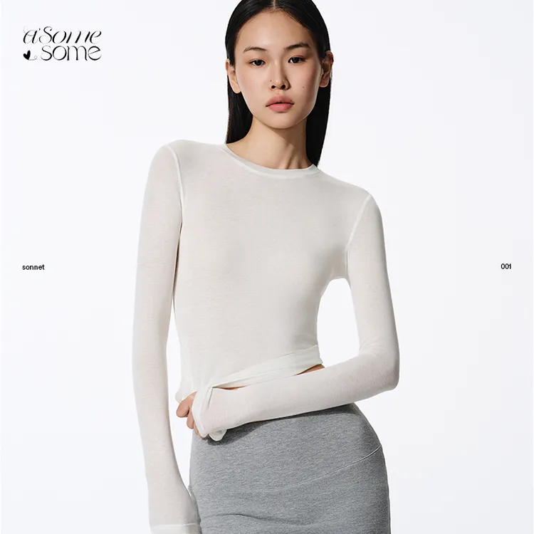 asomesome美式圆领正肩修身上衣女秋冬显瘦外穿长袖打底衫女内搭