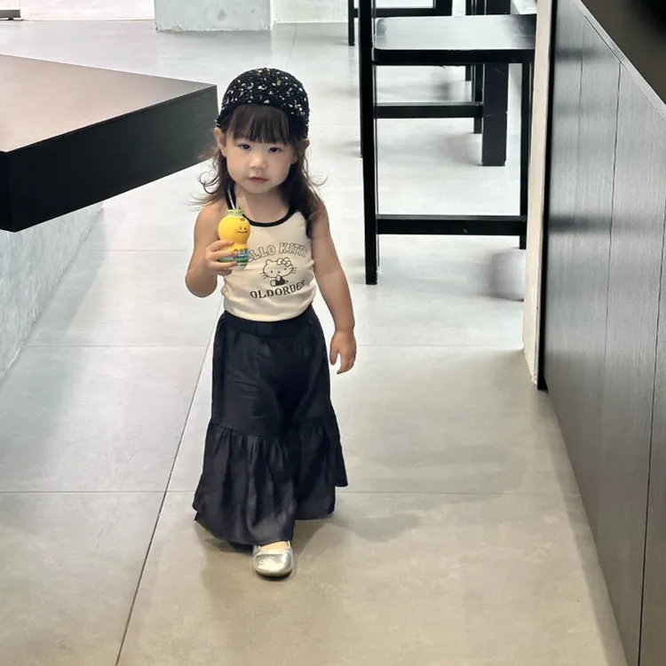 壹妈韩范小孩衣服童装2025夏装新款可爱儿童kT猫吊带花边阔腿裤