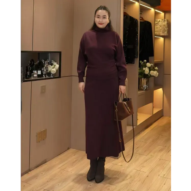 （清货）51123款老钱风气质不规则毛衣+半身裙两件套