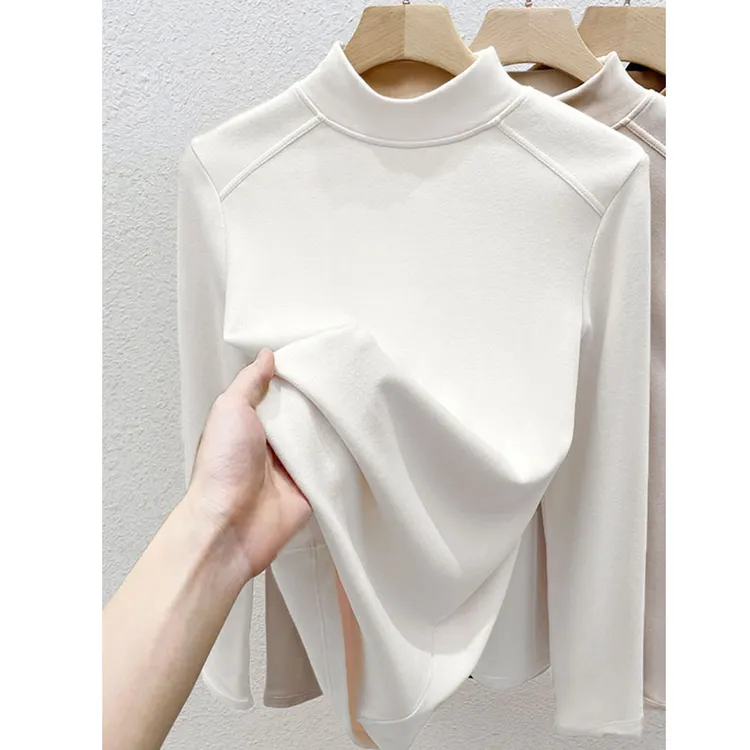 时尚气质半高领正肩显瘦双面德绒保暖女装秋冬长袖上衣打底衫T恤