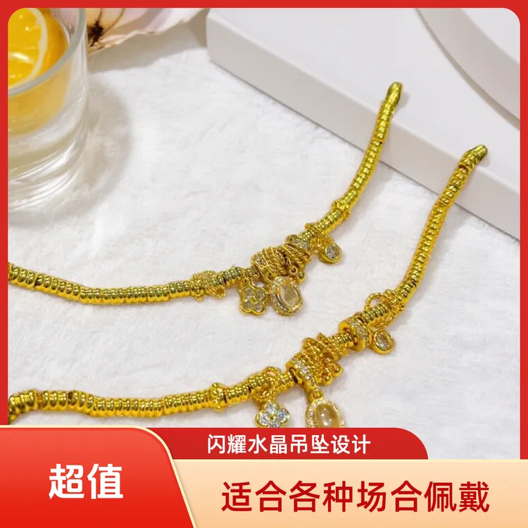 铜合金锆石手链 铜合时尚金水晶女款复古编织金色精美手工气质