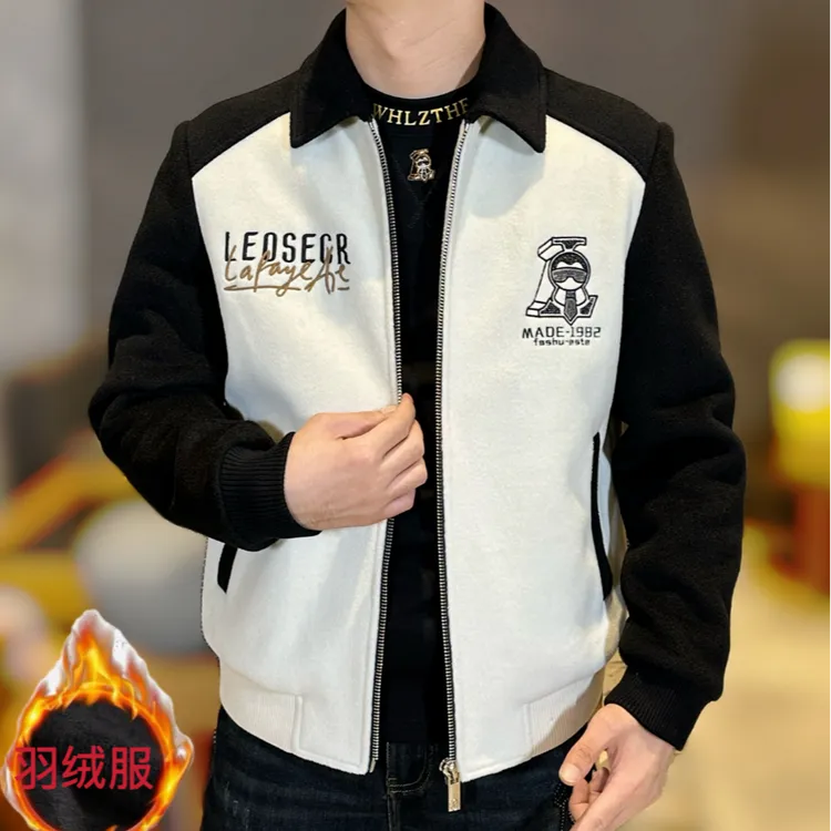 2025秋冬男士新款小佛爷百搭休闲时尚重工刺绣羽绒内胆夹克外套