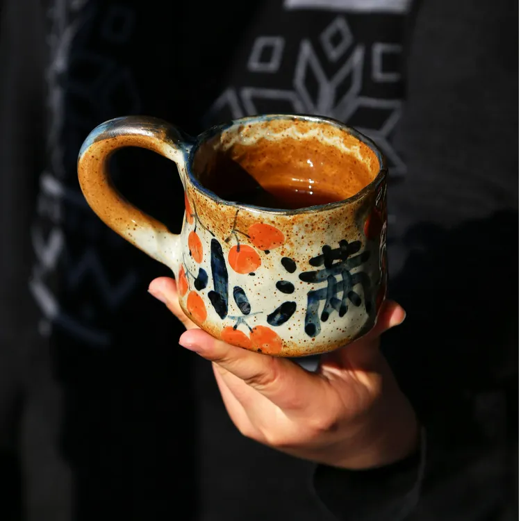 陶泥手捏手绘小满咖啡杯景德镇陶瓷高温烧制釉下彩牛奶杯茶杯水杯