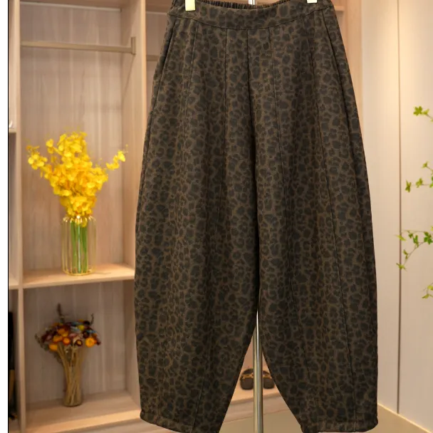 2025年冬季豹纹加绒高腰哈伦裤