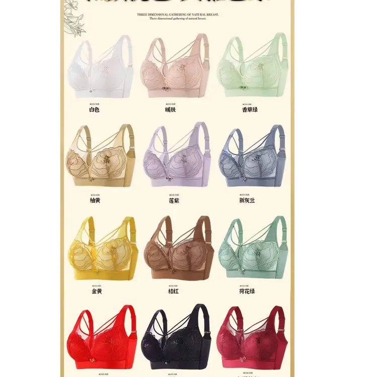 娜姿俪后四排搭扣聚拢大胸显小镂空文胸舒适薄款女士典雅211