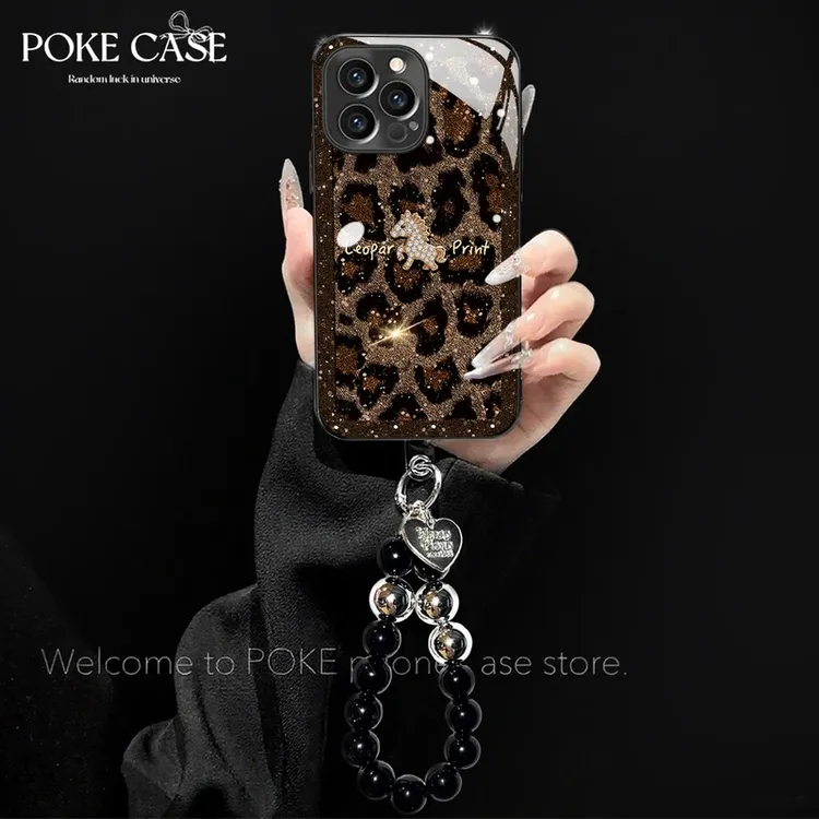 高级电镀玻璃豹纹小马适用苹果oppo华为vivo小米手链手机壳