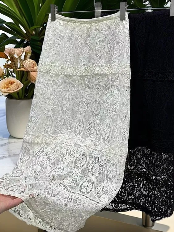 夏新款蕾丝裙小A半身裙下摆镂空薄款气质洋气时尚百搭蕾丝半身裙