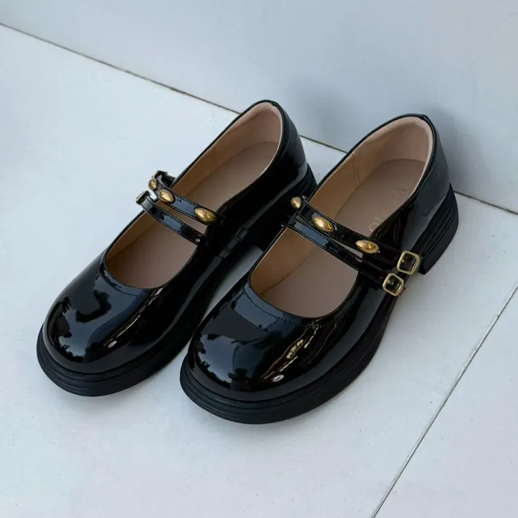 PUBGO/千喜步步高平底中跟单鞋学院风复古玛丽珍鞋浅口百搭英伦风