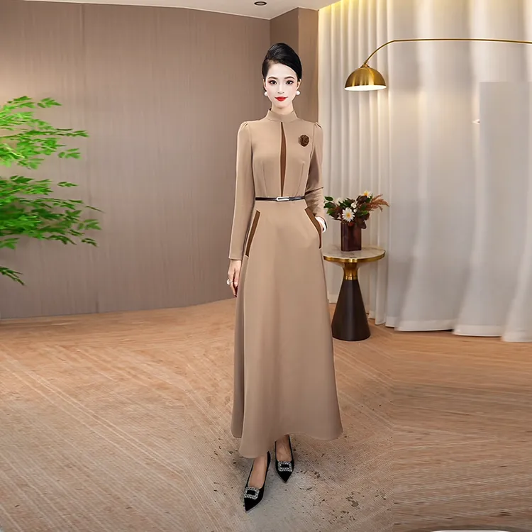 秋季新款连衣裙女2025新款修身显瘦拼接气质裙子优雅时尚大摆长裙