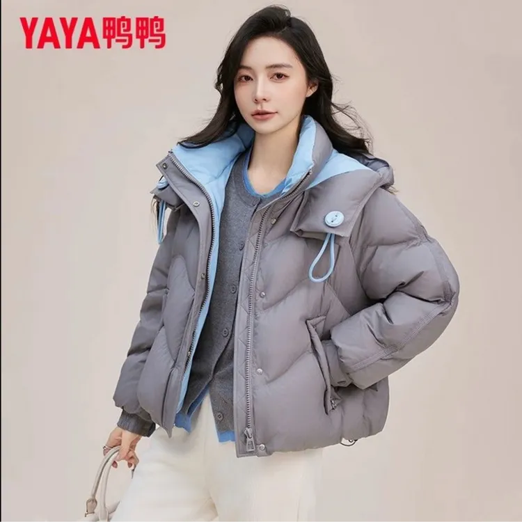鸭鸭羽绒服女冬季新品时尚百搭连帽鸭绒短款外套YE5B600205L
