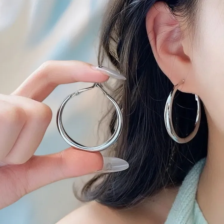 铜合金耳饰 时尚百搭大素圈耳环气质冷淡风大耳圈耳饰8011-3