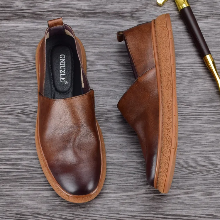 CATIA SELI休闲皮鞋透气懒人套脚乐福鞋男士真皮一脚蹬软皮牛皮鞋