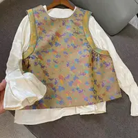 【新荔枝】（娃娃版-很减龄）新中式彩色织缎女士马甲 显瘦圆领女马夹