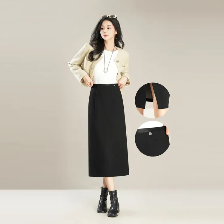 【秋冬毛呢裙】呢子半身裙高级感高腰显瘦中长款开叉直筒A版一步裙