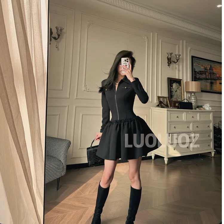 【现货】LUOLUOZ【隐奢秘境】优雅气质下摆编织设计短款连衣裙JF566