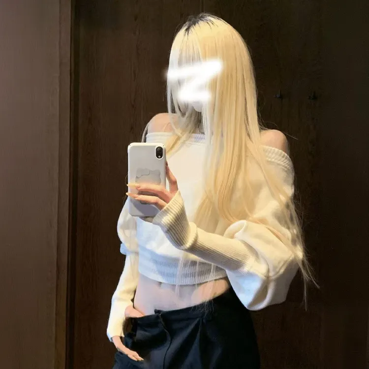 美式复古辣妹一字肩毛衣慵懒风2025秋冬新款短款针织衫蝙蝠袖上衣