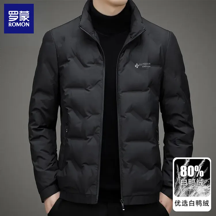 罗蒙轻薄羽绒服男短款2025新款立领时尚休闲保暖秋冬黑色潮流外套