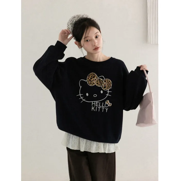 羊城故事-韩系休闲圆领卡通印花加绒卫衣女冬季宽松百搭长袖上衣