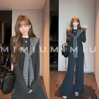 【mimius】肉肉 学院风慵懒简约减龄圆领上衣+披肩+长裤 G08258
