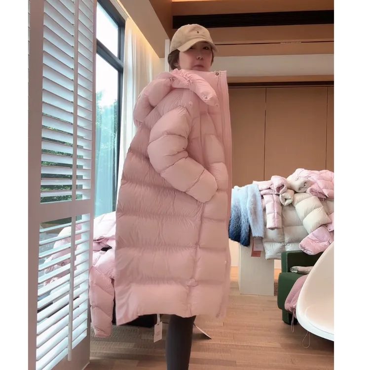 徐靖靖【长款羽绒】90白鸭绒长款百搭显瘦连帽羽绒服外套女2512078