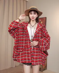 【木森】【樱桃】秋款樱桃红编制连帽四兜女款上衣外套S128