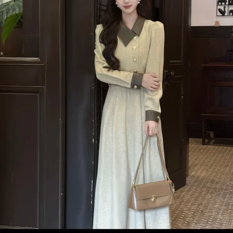高级感气质长袖连衣裙女装2025秋冬新款御姐大方得体收腰长裙裙子