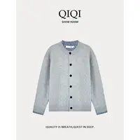 QiQi「叠穿视觉」拼接毛衣开衫