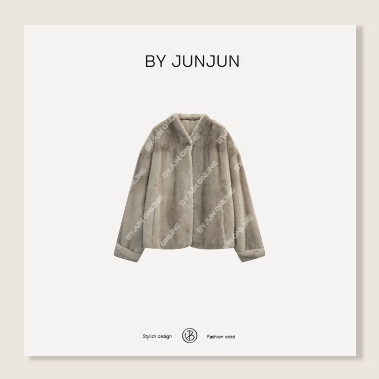 ByJunjun冬季新品女装黑标高级定制2xp银兰本色貂毛外套