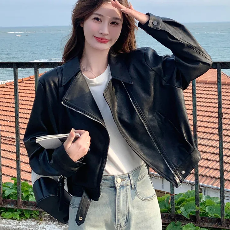 黑色高级感皮衣外套女春秋新款网红气质炸街小个子复古潮流皮夹克