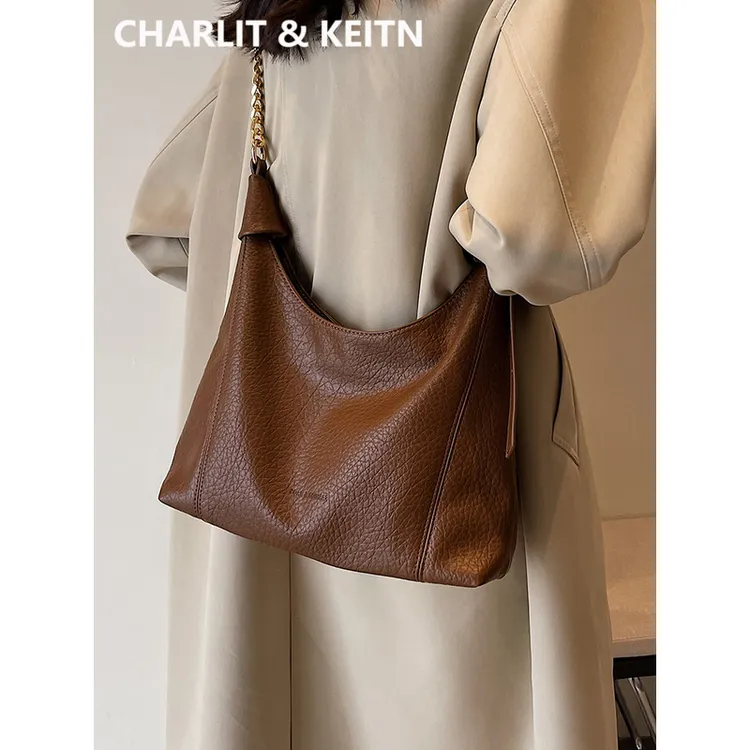 CHARLIT&KEITN包包女2025新款真皮托特包单肩包大容量斜挎腋下包
