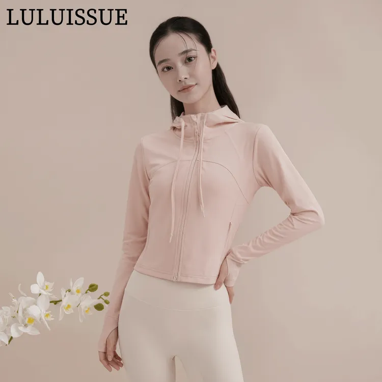 LULUISSUE修身瑜伽服连帽外套女高级运动上衣粉色健身短款套装新