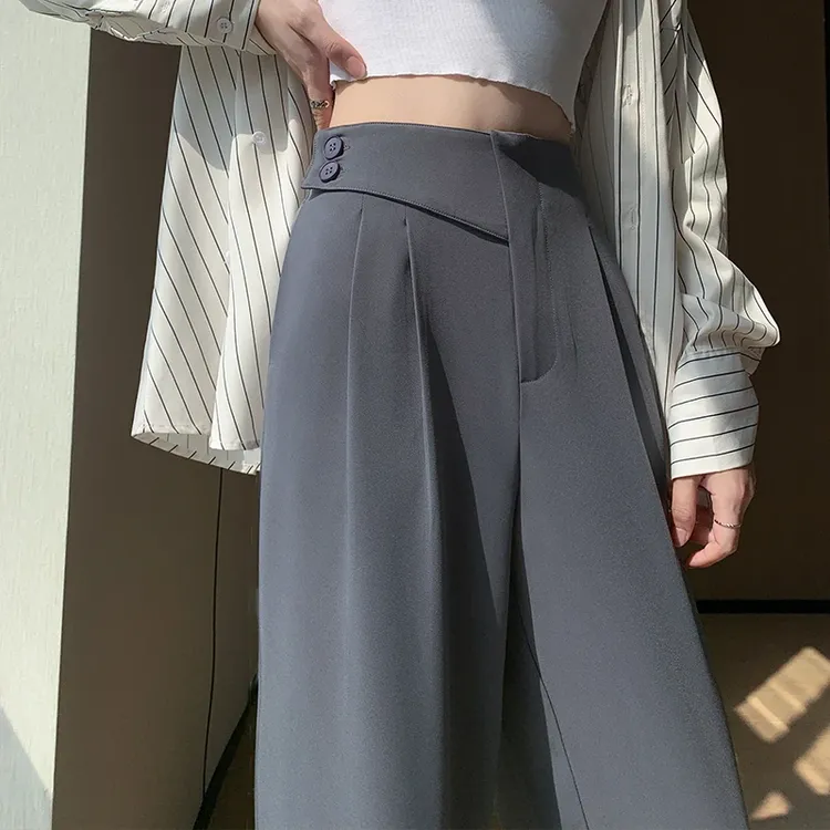 2025夏季薄款阔腿裤女高腰裤子垂感黑色春秋新款窄版直筒裤西装裤