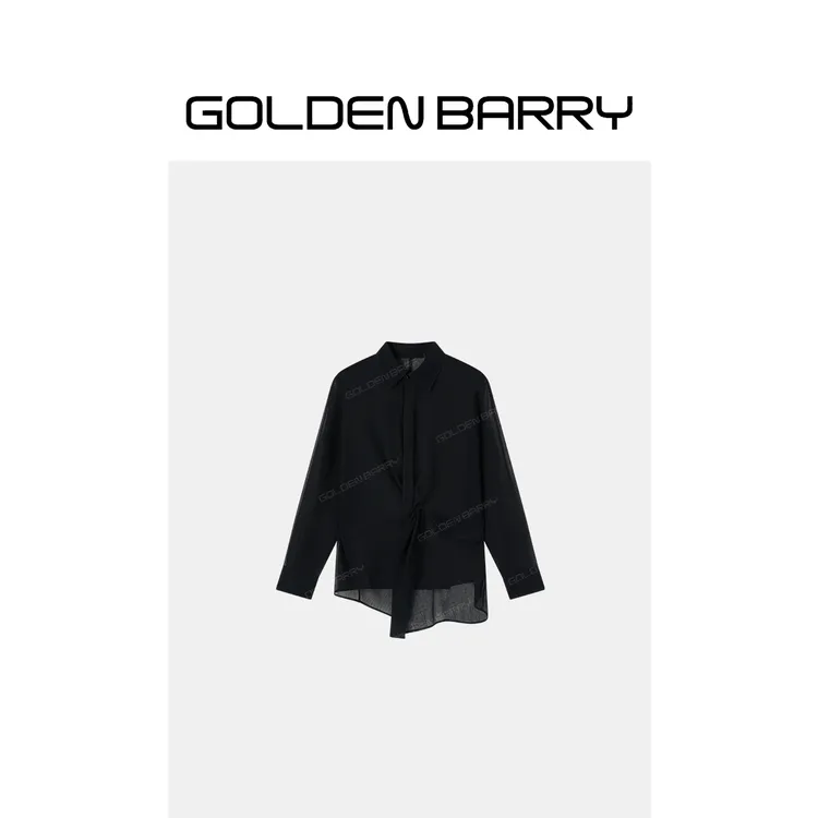 GOLDENBARRY「玄纱结影」纽结设计感衬衫黑色时尚款衬衣GB061102002